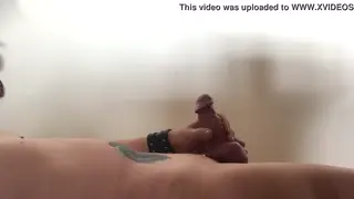 Bound Sub Endures Whip Strokes Before a Slow Handjob Release