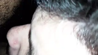 Slim Latino Kneels for a Hairy Bear's Thick Uncut Cock Outdoors