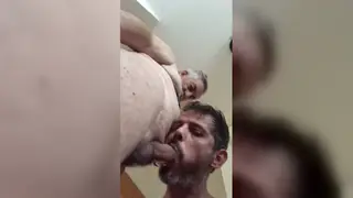Muscular Bear Gives Daddy Blowjob and Takes Facial