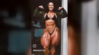 Muscular Woman Flexes and Grows in Real Time