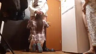 Brunette Watches Lesbian Anal and Pussy Licking in Hallway