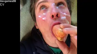 Teen Femboy Sucks Carrot Toy Before Taking Facial