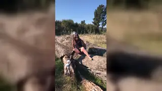 Curvy Brunette MILF Flashes Hairy Pussy Outdoors