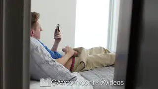 Caught Jerking Off, He Gets a Blowjob and a Facial
