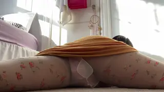 Petite Student in Stockings Caught by Older Man at Desk