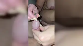 Blonde Ebony MILF Catches Cum on Her Hands After Doggystyle