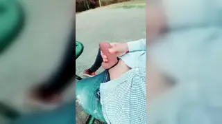 European Femboy Strokes Monster Cock Outdoors on Live Webcam