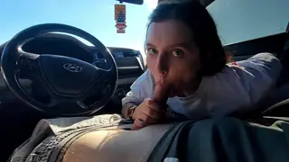 Busty Brunette Student Pays Taxi Fare with Deepthroat in Car