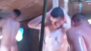 European Military Men Shower Together in Uniform