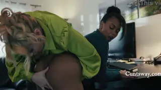 MILF Hands Out Buttplugs Before a Lesbian Desk Session