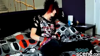 Inked Emo Twink Strokes Pierced Cock to Climax