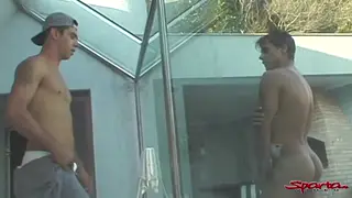 Brunette Twink Rimming and Bareback Poolside