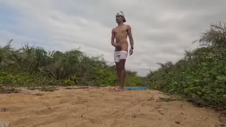 Solo Guy Finishes on the Beach With the Waves Rolling In