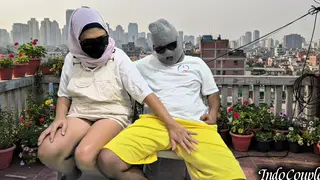Hijab Wife Teases Pussy on Balcony in POV Outdoor Clip