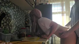 Stepsister Surprised with Anal Creampie in Kitchen