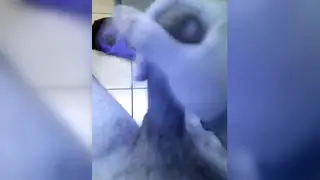 Muscular Hunk Strokes His Thick Cock in the Bathroom