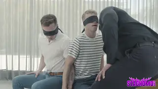 Muscular Latino Inspects Two Twinks in Penthouse Threesome