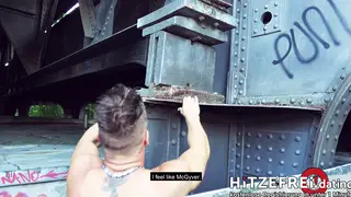 Tattooed Neighbor Drains Older Man Outdoors POV