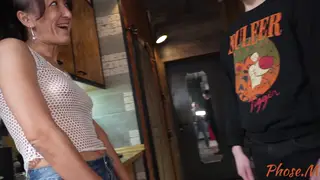 Brunette MILF Seduces Delivery Guy in Stockings