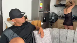Curvy Latina Stepmom Seduces Young Houseguest