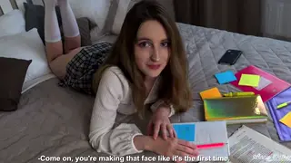 Curvy Brunette Stepsister Takes POV Creampie for Bad Grades