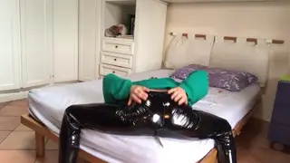 Hairy Guy Strokes Himself in Latex Pants