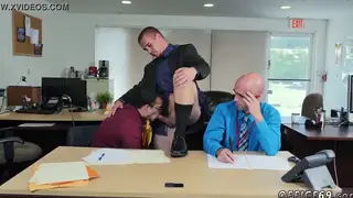 Mature Coach Leads Uniformed Threesome in Gym