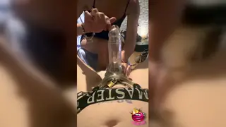 British Femdom Teases a Caged Cock in a Sleeve