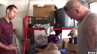 Busty Brunette Gives a Handjob in Parody Scene