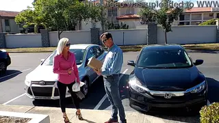 Blonde Wife Services Delivery Driver While Husband Watches