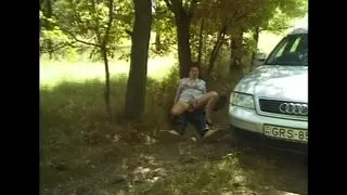 Redhead BBW Takes a Young Hitchhiker's Huge Cock Outdoors
