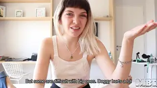 Blonde Demonstrates Size Talk with Real Example