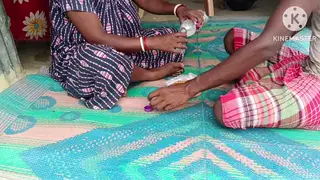 Indian Wife in a Skirt Gives a Handjob