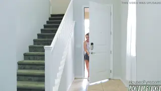 Petite Blonde Jogger Rides Stranger in Gym POV