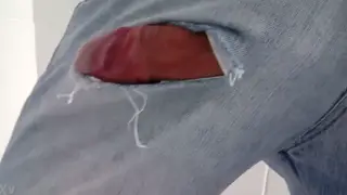 Latino Teen Flashes His Big Dick Through Torn Shorts
