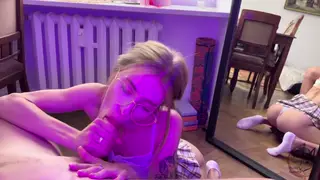 Blonde Teen Deepthroats Boyfriend for a Messy Facial