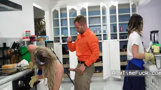 Petite Employee in Lingerie Serves Her Boss at the Desk