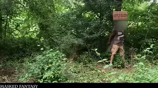 Mature Femdom Ties Stranger Outdoors for Handjob