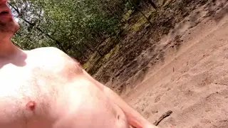 European Guy Strokes His Big Cock Outdoors in a Car