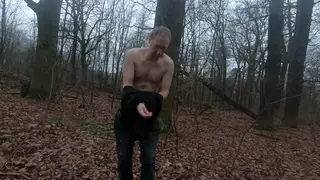 European Guy Strips Naked on a Forest Trail Near a Road