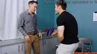 Hairy Teacher Bends Student Over the Desk