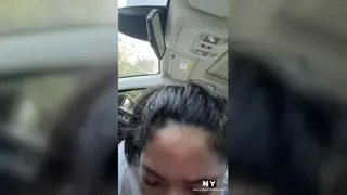 Teen Brunette Gives Deepthroat Blowjob While Driving