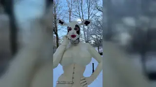 Latex Femdom Rides Her Sub Outdoors in Cow Cosplay