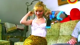 Petite Blonde Amateur Takes Rough Pounding on Couch and Shower