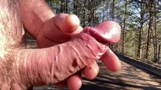 Uncut Hiker Edges to Explosive Outdoor Cumshot