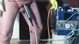 Milking Machine Drains Cock In Automated Handjob Session