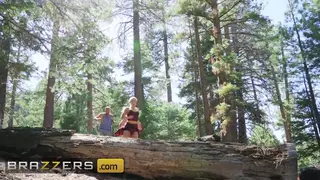 Blonde Petite Takes Two Outdoors in a Hairy Threesome