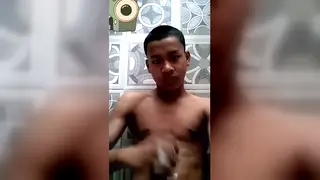 Slender Asian Teen Strokes Himself in the Bathroom
