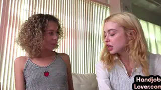 Petite Teen Gives First Handjob in POV Threesome