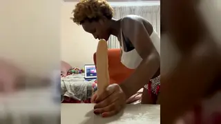 Ebony Submissive Delivers Sloppy POV Blowjob and Titjob
